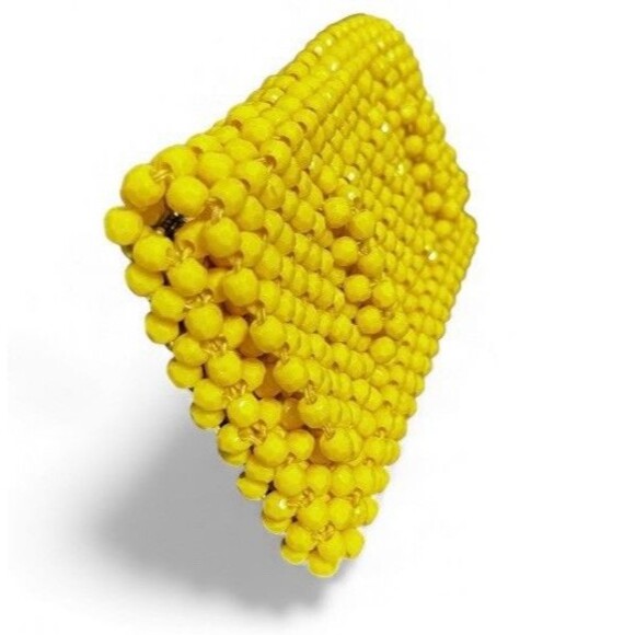 Yellow Hand Beaded Clutch Retro Inspired Faceted Bead Zip Pouch Evening Bag EUC - Picture 3 of 11